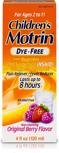 [BRSWKYT4DIPWO33M] Motrin Kinderen Orale suspensie Dye-Free, Ibuprofen, Koortsreducer, Berry, 4 Fl.Oz