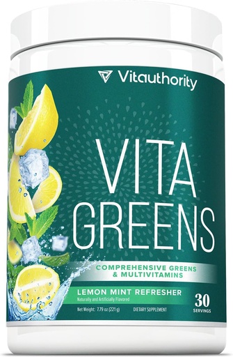 [BRSRAZATAEDRYHLK] Vitauthority Vita Greens Superfood Powder: Immune and Digestion Support | Enhanced Energy | Daily Multivitamin Blend