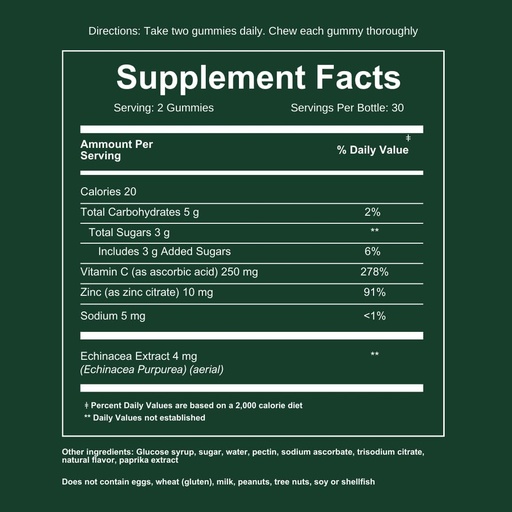 [BRSROHYDCINAMYDK] WEEM Immune Support Gummies - Vitamin C - Zinc - Echinacea - Health System Support - Alternative to Pills, Gluten-Free, Natural Supplement for Kids and Adults - 3 Pack
