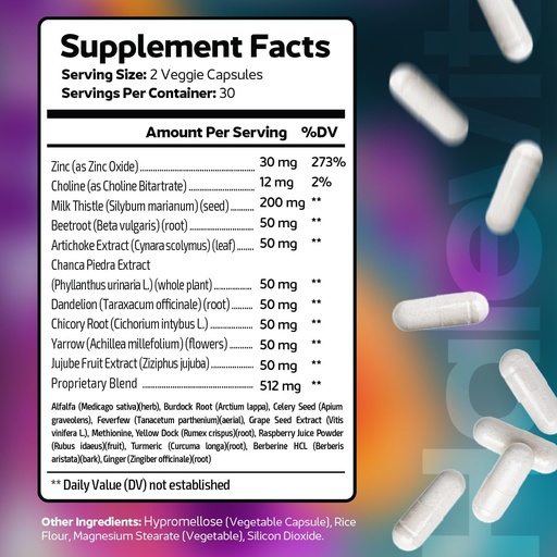 [BRSROCD6AQBBQELU] Third Party Tested Liver Supplement with Zinc, Choline, Milk Thistle, Beetroot, Artichoke Extract, Chanca Extract, Dandelion | Liver Detox and Cleanse | Made in USA