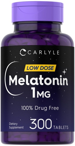 [BRSWYHTQDEBBYGTG] Carlyle Melatonin 1 mg | 300 Low Dose Tablets | Drug Free Aid | Vegetarian, Non-GMO, Gluten Free