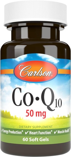 [BRSWECQ2B4HBGALP] Carlson - Co-Q10, Co-Enzyme Q10, 50 mg, Energy Production & Heart Function, 60 Softgels