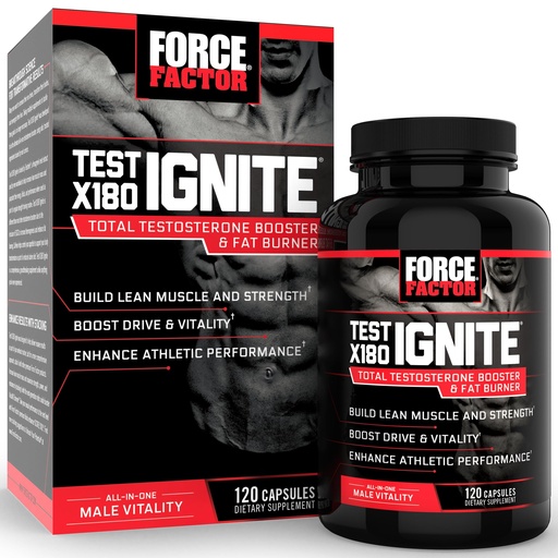 [BRSWIFI6B57RCELU] Force Factor Test X180 Ignite Total Testosterone Booster for Men with Fenugreek Seed and Green Tea Extract to Build Lean Muscle, Boost Energy, and Improve Performance, 120 Count