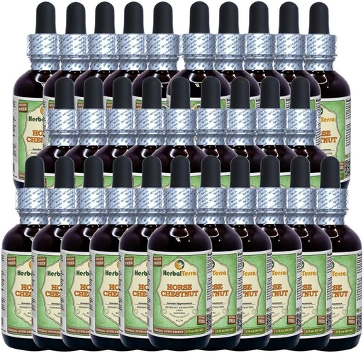 [BRSWGHYRA5YRMELZ] Castaña de Caballo (Aesculus Hippocastanum) Glicérite, Nueces orgánicas secas Alcohol-FREE Extracto líquido (Nombre de la marca: HerbalTerra, Proudly made in USA) 30x2 fl.oz (30x60 ml)