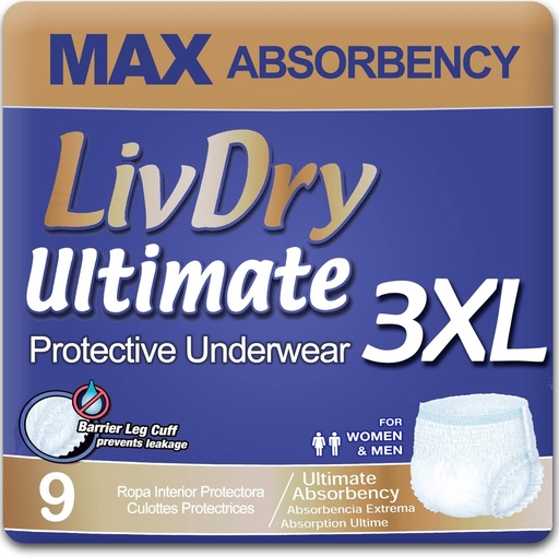 [BRSWYED4CQBBQCL7] LivDry Ultimate Adult Incontinence Underwear, High Absorbency, Leak Cuff Protection (XXX-Large (9 count)