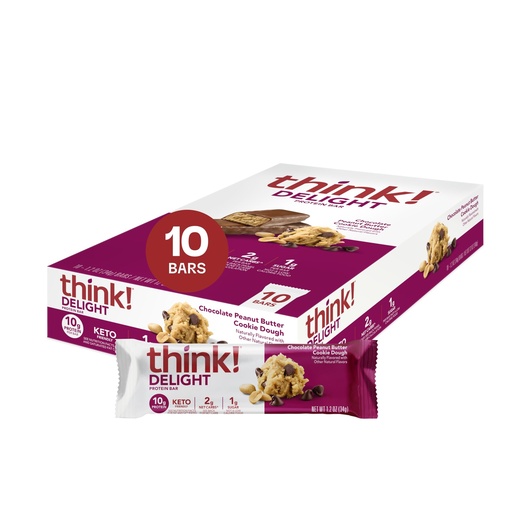 [BRSW2ZQRA56QA2TU] think! Delight, Keto Protein Bars, Healthy Low Carb, Gluten Free Snack - Chocolate Peanut Butter Cookie Dough, 10 Count (Packaging May Vary)