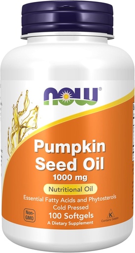 [BRSWIYQIOEHGMDA5] NOW Supplements, Pumpkin Seed Oil 1000 mg with Essential Fatty Acids and Phytosterols, Cold Pressed, 100 Softgels