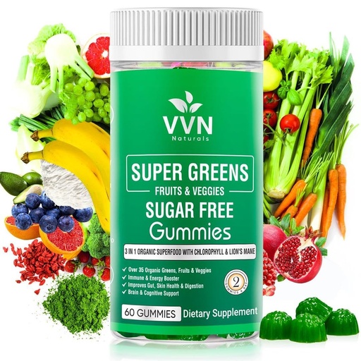 [BRSROGQDDEOQM2T5] Sugar-Free Real Organic Fruits, Super Greens and Veggies Gummies | 35+ Nutritious & Healthy Greens, Fruits, and Vegetables for Improved Immunity, Skin Health & Energy Boost|60 Vegan Gummies