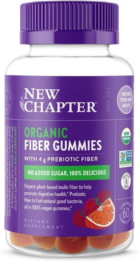[BRSROGI3CQHGAAD7] New Chapter Organic Fiber Gummies for Adults & Kids (Age 4+), Plant-Based Prebiotic Fiber for Digestive Health, Vegan, Non-GMO, USDA Organic, Gluten Free, Citrus-Berry Flavored, 60 ct