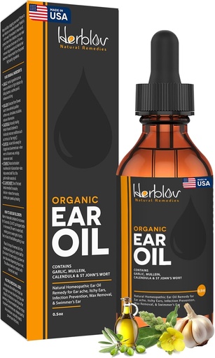 [BRSWYFD6OANAGDLJ] Organic Ear Oil for Ear Infections - Natural Eardrops for Infection Prevention, Swimmer's Ear & Wax Removal - Kids, Adults, Baby, Dog Earache Remedy - with Mullein, Garlic, Calendula, Made in USA