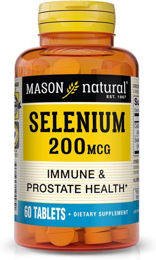 [BRSWIZT2OIBGGFDE] Mason Natural Selenium 200 mcg - Антиоксидантна добавка за имунна поддръжка & Prostate Health, Essential Trace Mineral, 60 таблетки