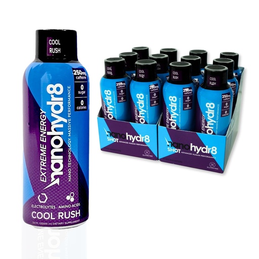 [BRSWYFIOPN5RA3DH] Nanohydr8 Workout Energy Drink with Nanotechnology for Fast Hydration and Electrolyte Recovery, 4 Ounce, Cool Rush Extreme 12 Pack