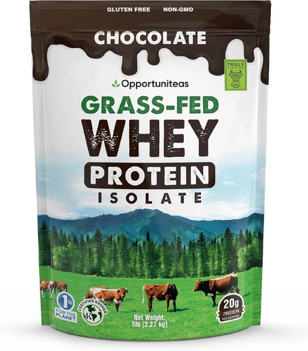 [BRSW2HAHOQCGYFL3] Opportuniteas Grass Fed Chocolate Whey Protein Isolate Powder - 20g Protein Powder without Artificial Sweeteners, Hormone-Free Cows, Non GMO - 5lb
