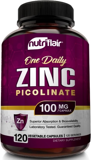 [BRSRAZIZDMMAIYI6] NutriFlair Zinc Picolinate 100mg, 120 Capsule - Vegan, Non OGM, Made in USA, Laboratorio di Terzi