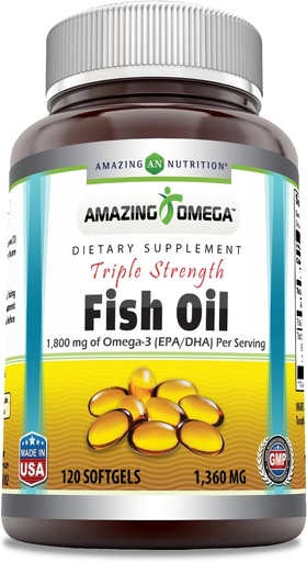 [BRSROYD5BMGWAGQ3] Amazing Omega Triple Strength Fish Oil (Omega-3, EPA/DHA) Supplement | 1360 Mg Per Serving | 120 Softgels | Non-GMO | Gluten-Free | Made in USA