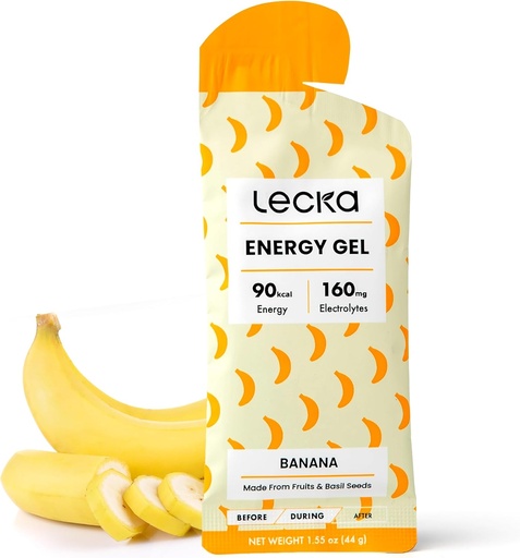 [BRSRAZQZOYNBMC35] Lecka Energy Gel, 12 Gels | for Endurance Exercise, Made with Real Fruits and Basil Seeds, Provides Natural Energy and Electrolytes (12 Gels, Banana)