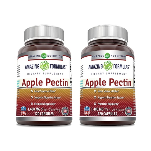 [BRSW2GQQOYIGEHTO] Amazing Formulas Apple Pectin 1400 Mg per Serving Supplement | Capsules | Non-GMO | Gluten-Free | Made in USA (2 Pack, 120 Count)