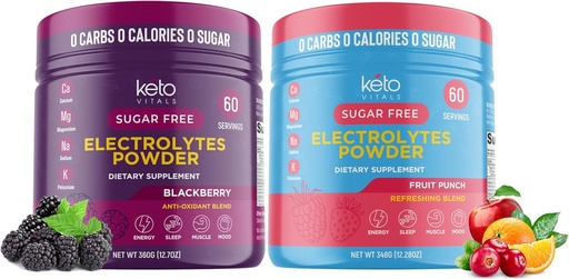 [BRSROCQZDIGRMG3D] Keto Vitals BlackBerry Bundle with Fruit Punch - 2 Pack Bundle Keto Electrolytes Powder - Keto-Friendly Electrolytes with Potassium, Magnesium, Sodium, Calcium - BlackBerry & Fruit Punch