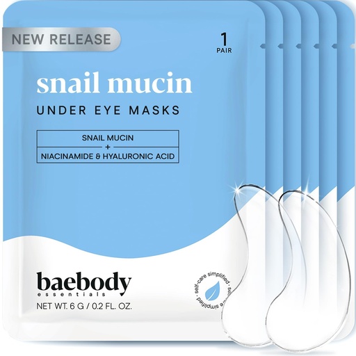 [BRSROBAQC4OQAALV] Baebody Advanced Snail Mucin Under Eye Patches for Women & Men (6 Pairs) - Under Eye Masks for Dark Circles and Puffiness - With Niacinamide - Reduce Fine Lines and Wrinkles