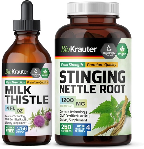 [BRSRAGI5BECG2234] BIO KRAUTER Milk Thistle Tincture 4 Fl. Oz. & Stinging Nettle 250 Capsules