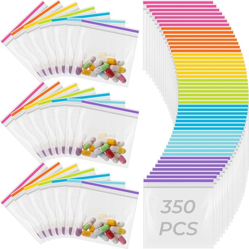 [BRSRO2QHPNYREYA3] Fulmoon 350 stk bulk piller poser disponerbare 7 farger glidelås piller veske daglig reise medisin organisator lagringsposer rengjør reusable for små gjenstander lagring (candy farger)