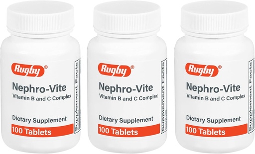 [BRSWKHY2OEJQAETK] Rugby Nephro-Vite Vitamin B and C Complex Tablets - Dietary Supplement - 100 Count (3 Pack)