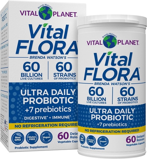 [BRSWYBT6CIOW2HLF] Vital Planet - Vital Flora Ultra Daily Probiotic 60 Billion CFU, 60 Diverse Strains, 7 Organic Prebiotics, Immune Support, Digestive Health Shelf Stable Probiotics for Women and Men 60 Capsules