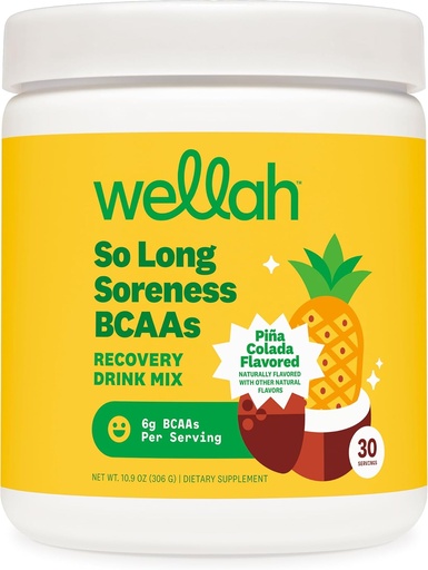 [BRSRAAQ3AUHRAEQU] Wellah So Long Soreness BCAA Powder (Pina Colada Flavored) 30 Servings - with Hydration Complex