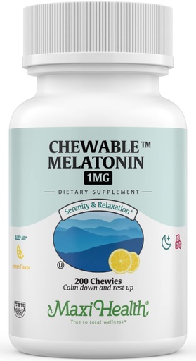 [BRSRMZLRCF6QMCD7] Maxi Health Chewable Melatonin, Kosher Lemon Flavor, Melatonin for Adults & Kids, Natural Aid for Adults & Children, Melatonin Chewables Alternative to Melatonin Gummies Kids Dose, (200 Count)