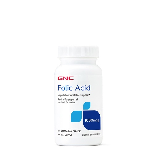[BRSWIEIKOUDGMH3I] GNC Folic Acid 1000mcg, Supports Healthy Fetal Development, Required for Proper Red Blood Cell Formation, Vegetarian Formula, 100 Count