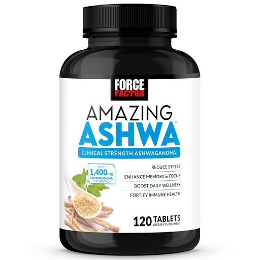 [BRSW2C33AF7Q2CT2] Force Factor Amazing Ashwa, KSM-66 Ashwagandha Supplement for Stress Relief, Focus, Memory, Immune Support, with Vitamins, Minerals & Antioxidants, Cortisol Supplements for Women, 120 Tablets