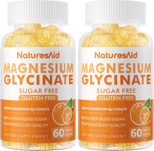 [BRSRA2QTCJYBQE37] Magnesium Glycinate Gummies 1000mg - Suikervrij Magnesium Kalium Supplement met Vitamine D, B6, CoQ10 voor Kalm Mood & Slaap Ondersteuning - 120 Oranje Gummies -2 Pack