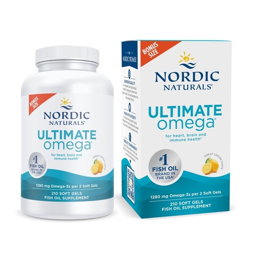 [BRSWGAYBCN5Q4F34] Nordic Naturals Ultimate Omega, Lemon Flavor - 210 Soft Gels - 1280 mg Omega-3 - High-Potency Fish Oil with EPA & DHA - Promotes Brain & Heart Health - Non-GMO - 105 Servings