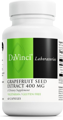 [BRSWIZYKA55AOFL6] DAVINCI Labs 자몽 씨앗 추출물 400 mg - 지원 GI & 소화 Gut 건강 - 글루텐 무료, 채식 - 60 캡슐 (30 일 공급)