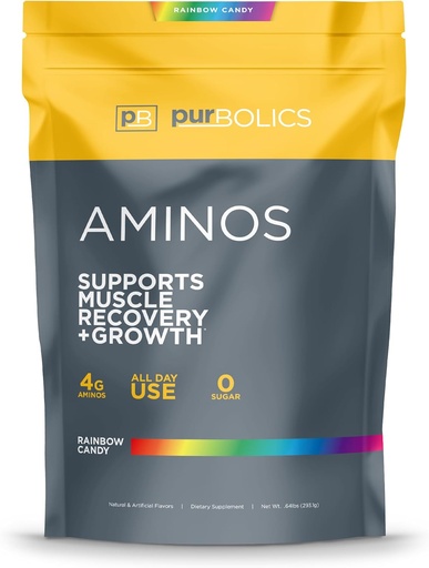 [BRSWGYYRPN7BOD34] Purbolics Aminos | 4g Free-Form Aminosyror, Beta-Alanine, 0 kalorier och 60 portioner (Rainbow Candy)