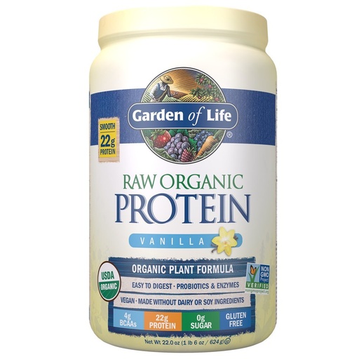 [BRSWIBI2OEMB6YAV] Garden of Life Raw Organic Protein Vanilla Powder, 20 Servings - Certified Vegan, Gluten Free, Organic, Non-GMO, Plant Based Sugar Free Protein Shake with Probiotics & Enzymes, 4g BCAAs, 22g Protein