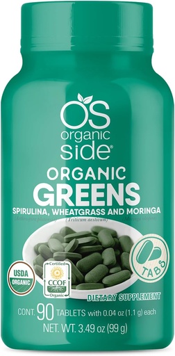 [BRSWYH33BMJQAELF] Organic Greens (Spirulina, Wheatgras &apos; Moringa) 90 Tablets -rich in Vitamins and Minerals - Super Greens 1100 mg - Certified USDA - Non GMO - Vegan