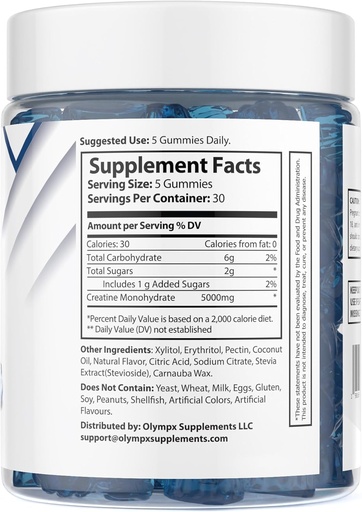[BRSROAAQBN6BG23H] Creatine Monohydrate Gummies - 30 Servings, 5g per Serving, Blueberry (150 Count)