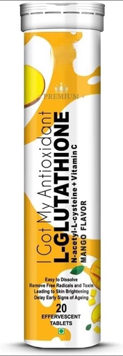 [BRSRAADRDMFW2ADF] L-Glutathione 600mg with Mango Flavour | Helping for Glowing Skin, Antioxidants, Skin Lightening,Pigmentation, | Tan Reduce for Men & Women- 20 Effervescent Tablets