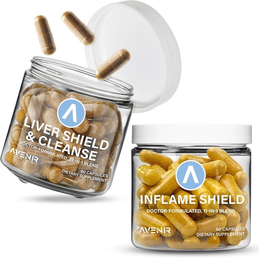 [BRSROED4OJ6GYADD] Avenir Nutrition Shield Hard Bundle - Liver Cleanse Detox & Repair and Inflame Shield - Milk Thistle, Turmeric and Ginger Supplements - 60 Capsules Each