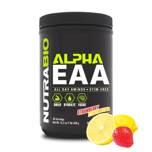 [BRSWGAQYBYOR4DLZ] NutraBio Alpha EAA - All-Day Amino Acids for Muscle Growth and Hydration - Essential Amino Acids with Nootropics & Adaptogens- Full Spectrum EAA BCAA Powder - 30 Servings - Strawberry Lemon