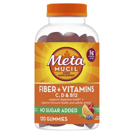[BRSROEITCAFAO2TJ] Metamucil Fiber Gummies for Adults with Vitamins C, D, B12 for Metabolism, No Sugar Added Citrus Berry Flavor, 5g Plant Based Prebiotic Fiber Supplement Blend, 120 Count