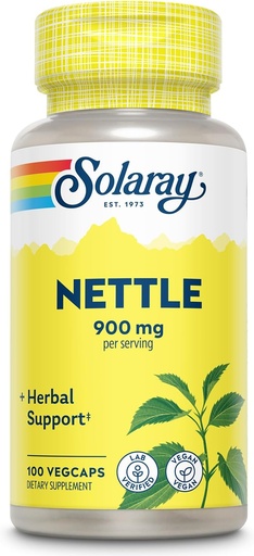 [BRSWIYQZBQOG23Q5] SOLARAY Nattle 900 mg - Organic Nattle Leaf papildinājums - Nieru, Urīna, un prostatas atbalsts - Tradicionāla lietošana Alerģijas reakcijas un elpošanas labsajūtu - Vegan - 50 Servējumi, 100 VegCaps