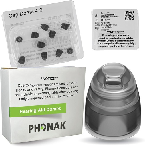 [BRSROGL4CEBAMC36] Phonak Cap 4.0 Dome XSmall (0.18 inches=4.5mm) -Genuine OEM Switzerland Replacement by Sonova, Hearing Aid Domes for Very Narrow Ear Sizes- 1 Pack / 10 Domes Total