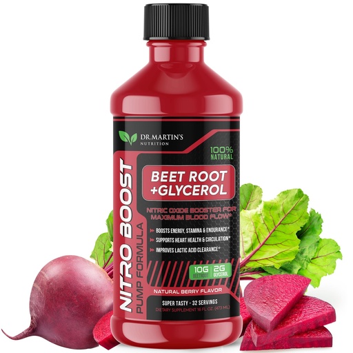 [BRSROBL6OIIBG3TH] DR. MARTIN'S NUTRITION NitroBeet 12g Beet Root + Glycerol for Blood Flow, Pumps & Endurance | Supports Heart Health & Circulation | Natural Beetroot Supplement for Men & Women