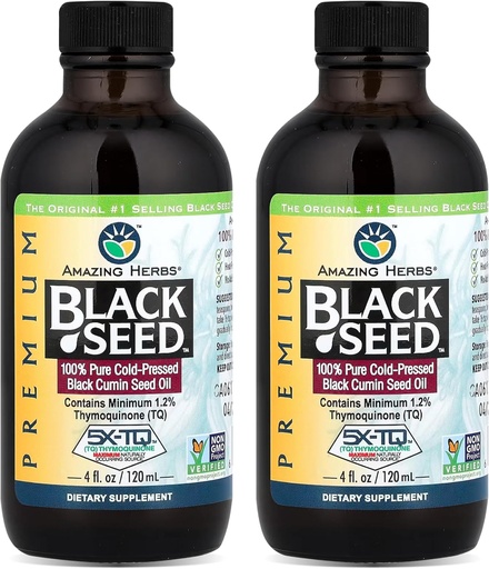 [BRSWGBQLBN6BYEY7] Amazing Herbs Premium Black Seed Oil - Gluten Free, Non GMO, Cold Pressed Nigella Sativa Aids in Digestive Health, Immune Support, Brain Function, Joint Mobility - 4 Fl Oz (Pack of 2)