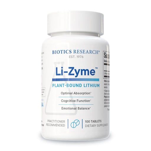 [BRSWGFQKBYPB4GT6] Biotics Research Li Zyme 50 micrograms, Lithium as a Whole Food, phytochemically Bound Lithium, Highly bioavailable, Supports Brain Function, Memory and Mood Support, 100 Tablets