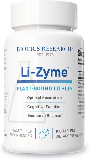 [BRSWGFQKBYPB4GT6] Biotics Research Li Zyme 50 micrograms, Lithium as a whole Food, phytochemically Bound Lithium, Highly bioavailable, Supports Brain Function, Memory and Mood Support, 100 Tablets