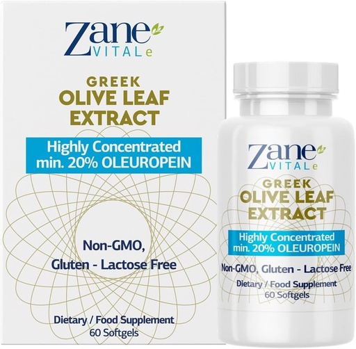 [BRSROEINCINAKYDD] Zane Grec Olive Leaf Extract - min. 20% Oleuropein - Fournit un soutien immunitaire et une pression artérielle saine, favorise la santé du système cardiovasculaire - 60 Capsules Non-OGM, Gluten - Lactose – Sans paraben