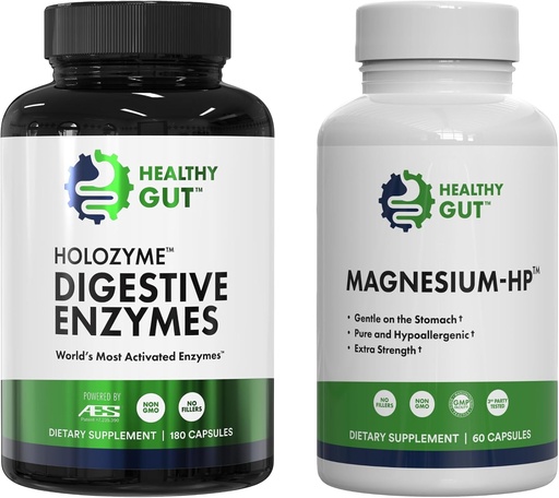 [BRSROBDQPMDQEHTG] Healthy Gut HoloZyme Digestive Enzymes, 180 Capsules, and Magnesium-HP, 60 Capsules